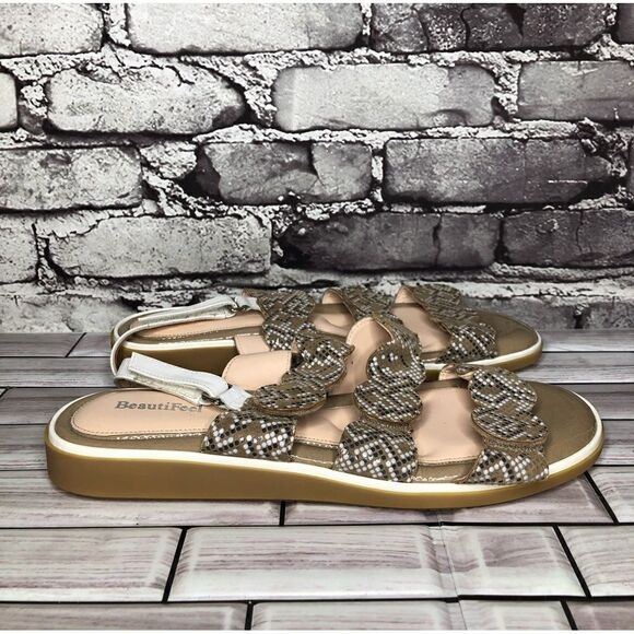 Beautifeel Taupe Patent Leather White Dotted Strap Sandals Women Sz 41EU/10.5US - Picture 6 of 16